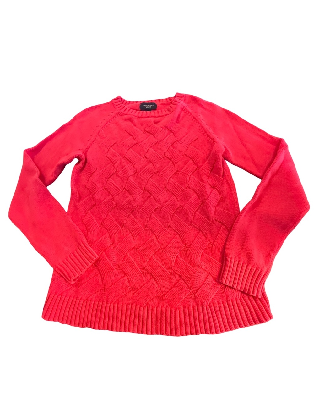 Lands' End Drifter Coral Red Preppy Lattice Cable Knit Cotton Sweater M Cabincor